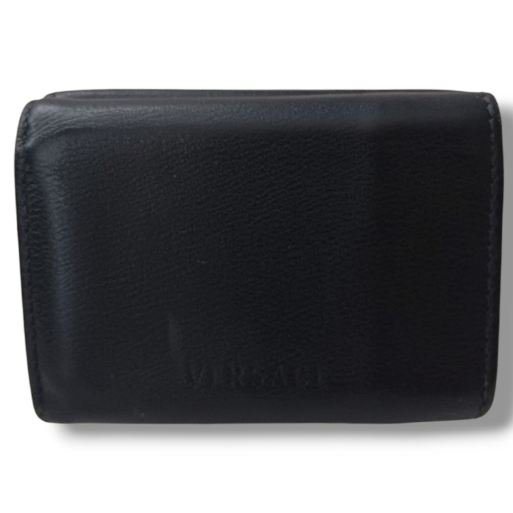 Versace Unisex Mini Trifold Black Leather Wallet with Gold Medusa Logo - Picture 5 of 12